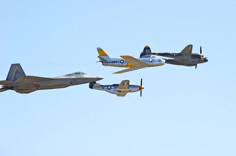 Lockheed Martin (NYSE:LMT); F-22 Raptor, jets, planes, fly, formation, aerodynamic, aeronautics, air, airborne, aircraft, military