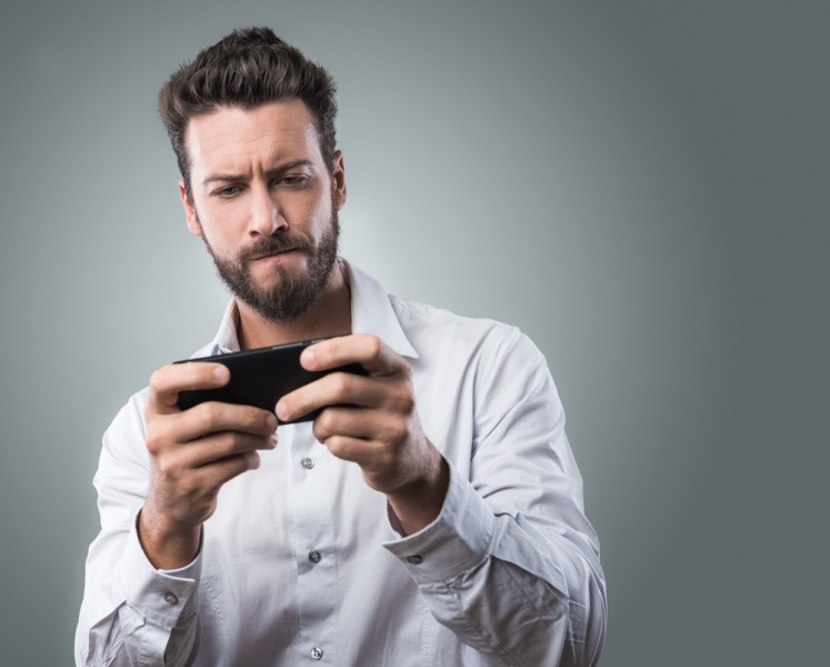 playing, man, mobile,