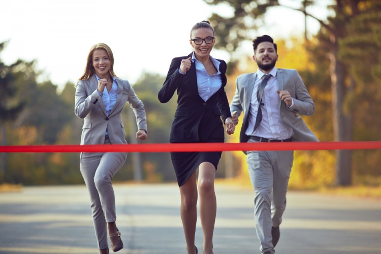 leader, challenge, race, business, determination, adult, competitive, people, caucasian, idea, team, energy, young, woman, businesswoman, rivalry, running, man,
