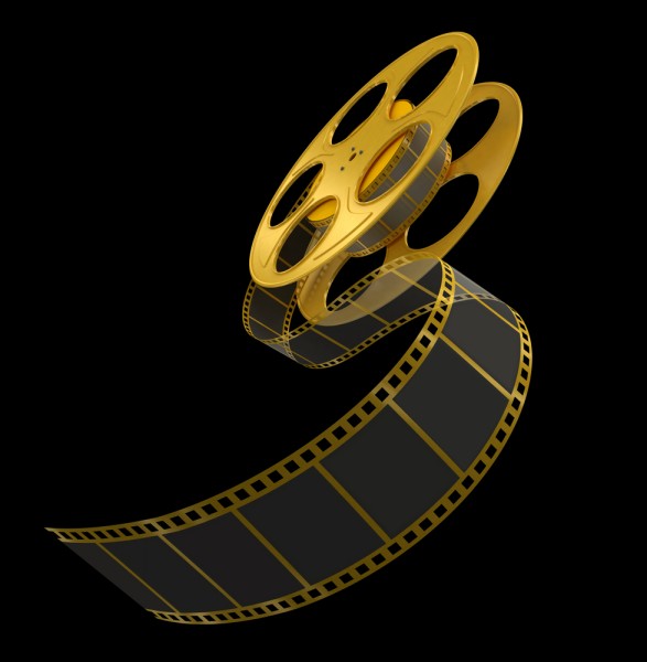 film, strip, gold, black, filmstrip, shooting, 3d, broadcasting, computer graphic, nobody, movie, media, render, isolated on black, video, film reel, sprocket, film industry,