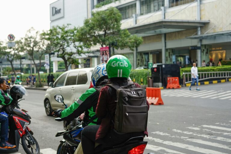 grab, motorcycle, road, helmet, taxi